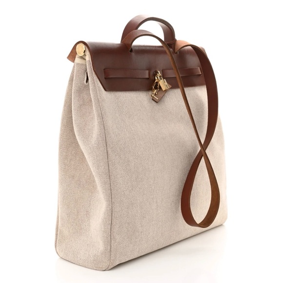 Hermes Toile H and Chocolate with Vache Hunter Calfskin Herbag 39 - Picture 3 of 16